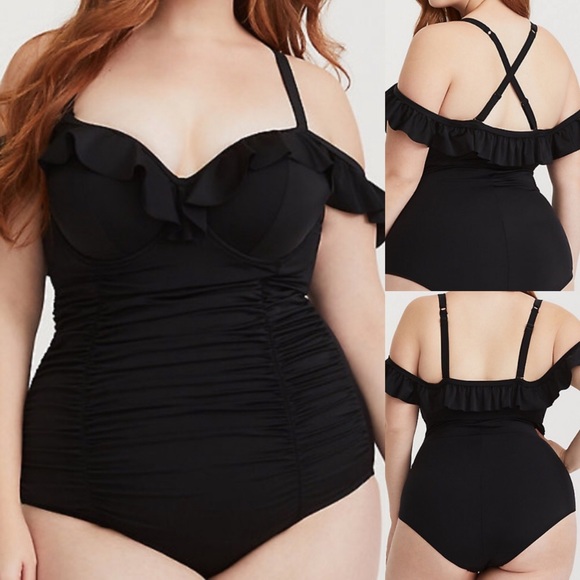 TORRID Ruffle Swim Suit Black Plus Size 3 3X 22